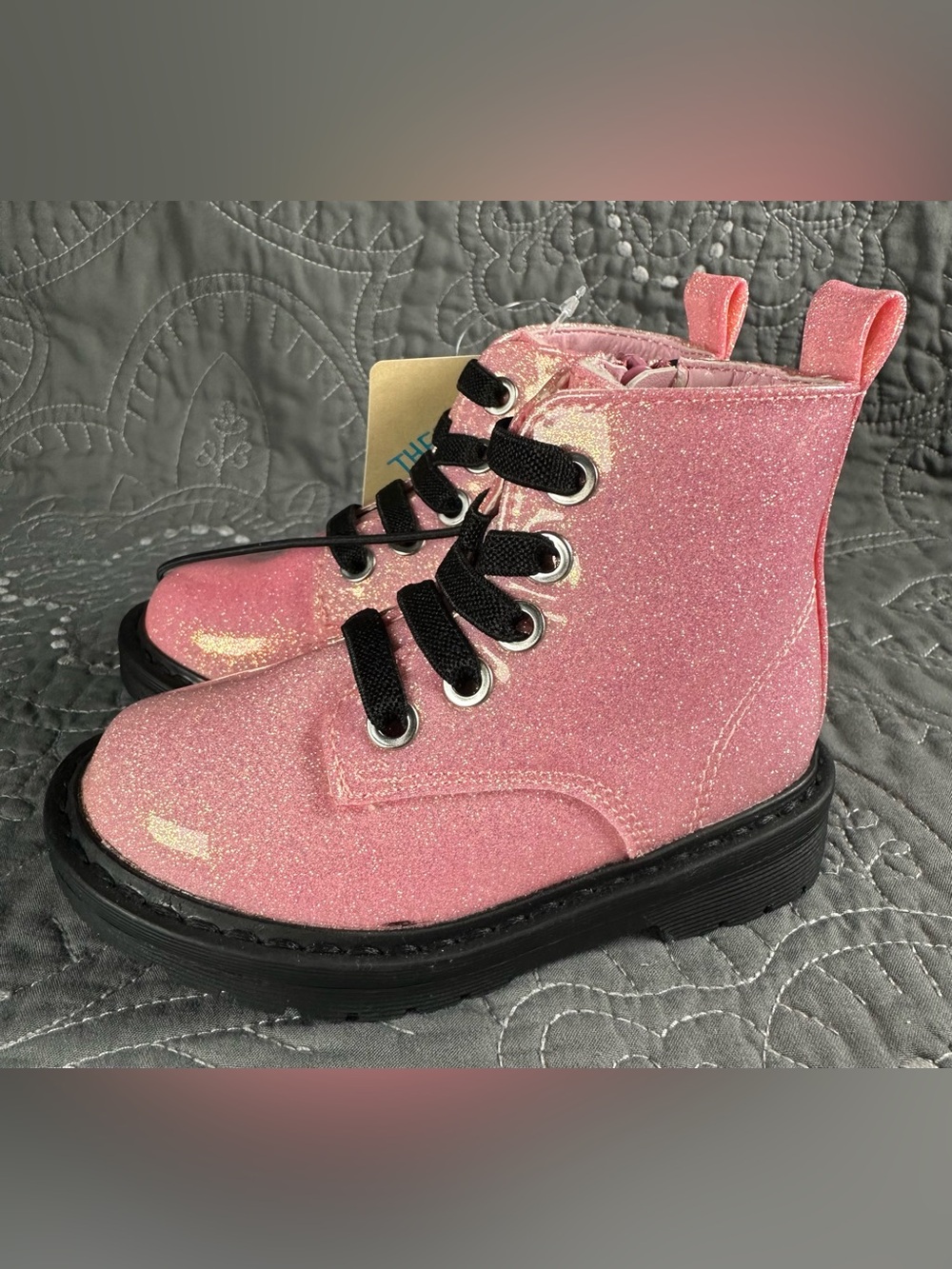 Thereabouts Toddler Girls Lil Reese Pink Glittery Combat Boots NWT Size 5